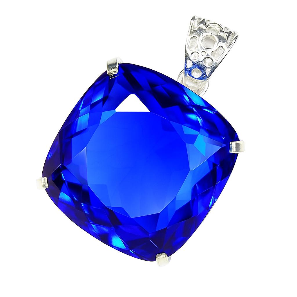 CERTIFIED 82 Ct Square Cushion 925 Sterling Silver Blue Tanzanite Stone Pendant AI-100-NS