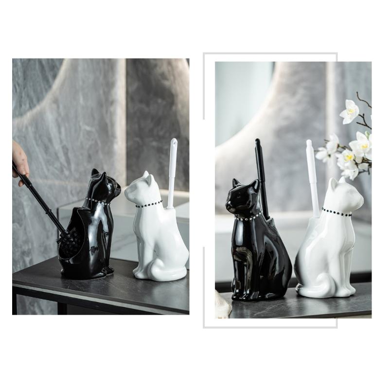 Ceramic Cats Base Toilet Bowl Brush Soft Bristles Toilet Cleaning Brush With Holder Deeply Cleaning Toilet Brush