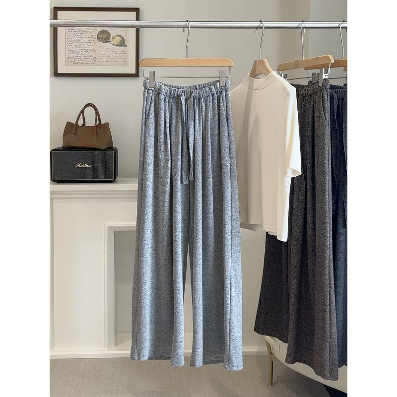 Lazy wind glutinous rice pants women's straight wide-leg pants autumn high waist loose hip covering and thin drape casual floor-mopping trousers