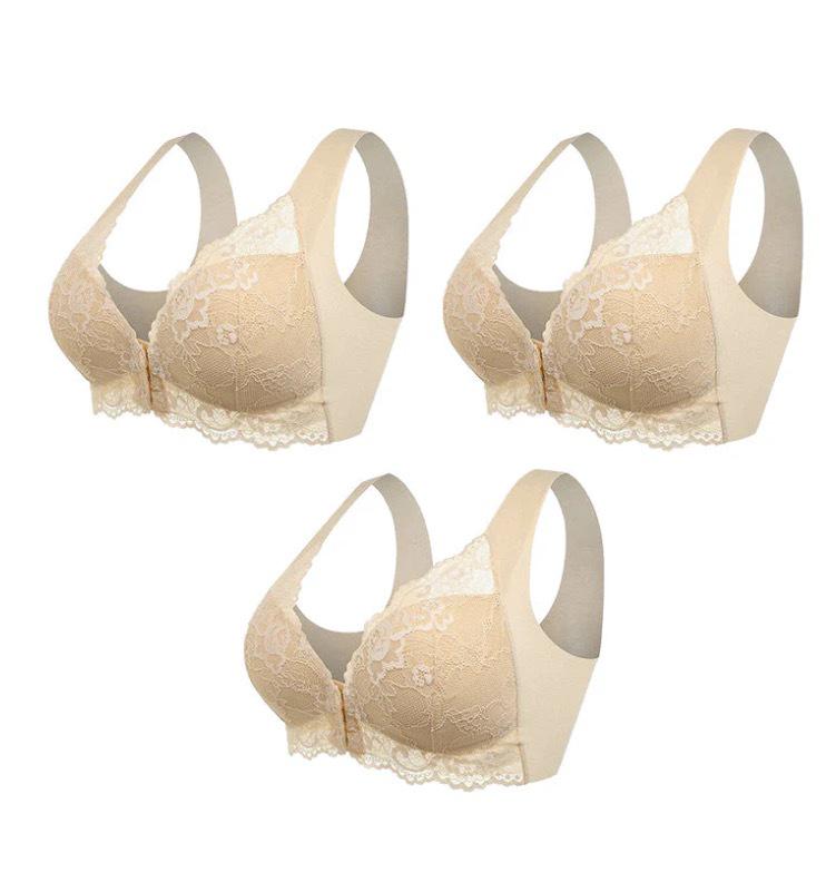 Übergröße Spitzen-Verschluss vorne Nahtloser Bügelloser BH - 3er-Set
