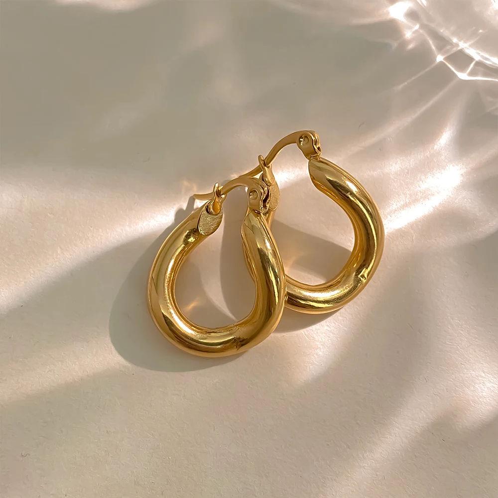 EManco Fashion Stainless Steel Chunky Hoop Earrings for Women Gold Plated Thick Texture Geometric Circle Earring Vintage Jewelry