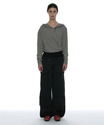 PARTIMENTO WOMEN 2Way Belted Layered Parachute Pants_Black