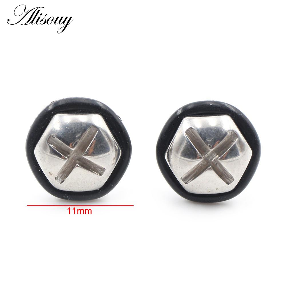 Alisouy 2 STÜCKE Edelstahl Kreuz Sechseck Kegel Spike Quadratisch Rund Ohrstecker Ohrringe Tragus Piercing Fake Taper Für Männer Frauen