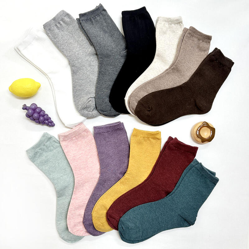 8 Pairs of Women's Mid-calf Socks, Plain Basic Socks