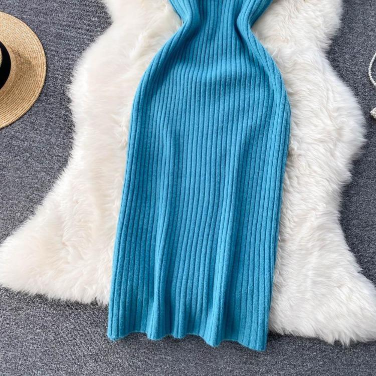 Women Autumn Winter Knit Set Slim Solid Color Two Piece All Match Crop Sweater Hip Dress For Ladies