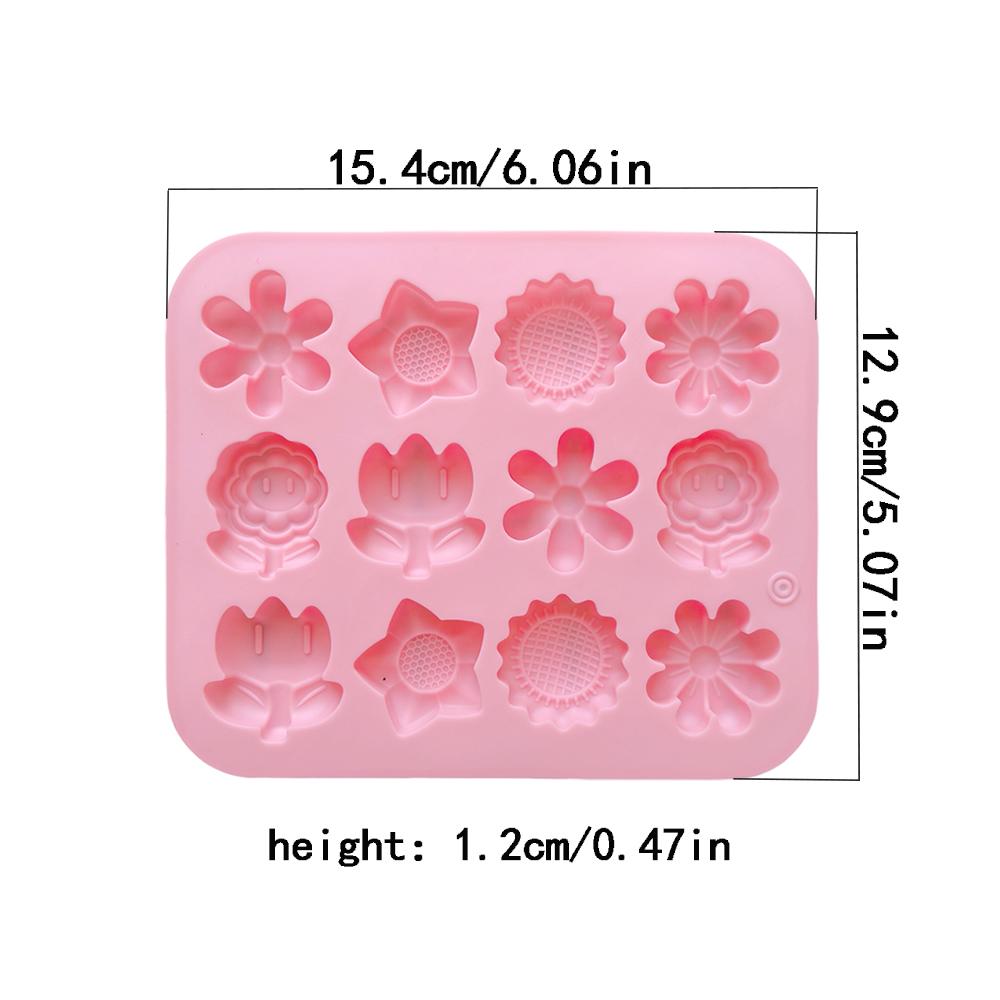 12 Holes Silicone Chocolate Candy Molds Flower Chocolate Molds Ice Cube Gummy Pudding Molds for DIY Cake Decoration Baking Tool