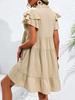 V-Neck Folded Sleeve Mid-Length Solid Color Dress - Casual & Comfortable