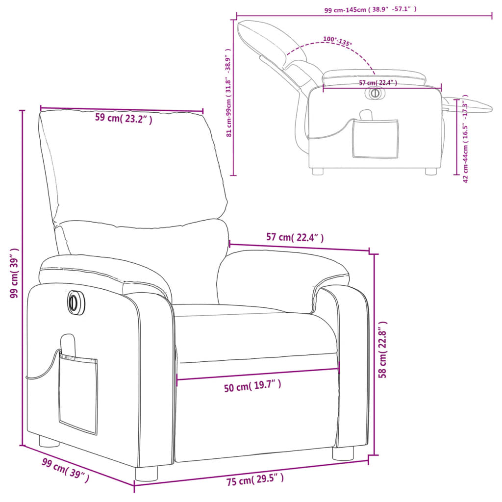 Electric Massage Recliner Burgundy Fabric