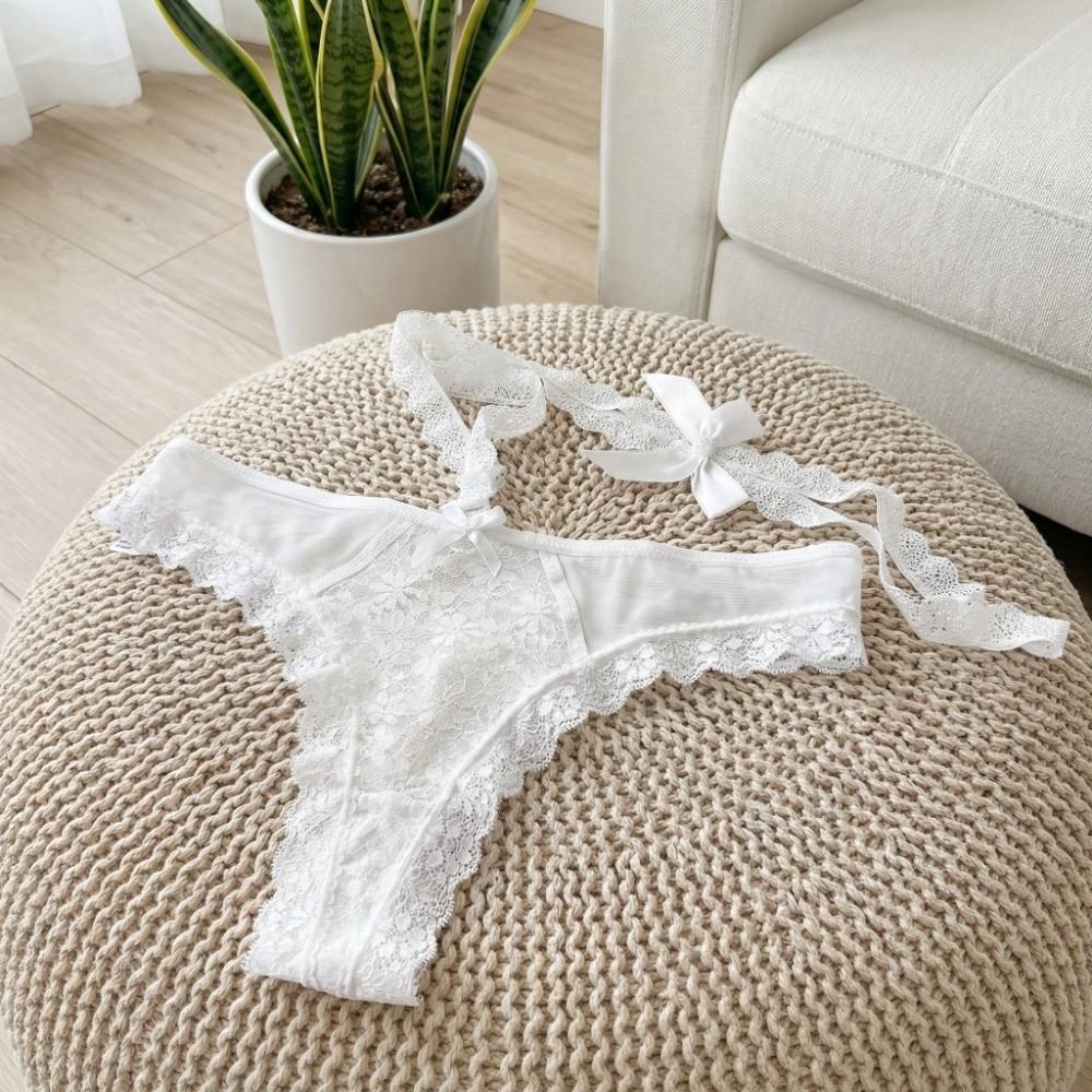 Bow Hanging Neck Chain Mesh Floral Bowknot Panties Underwear for Women  Valentine's Day Gift