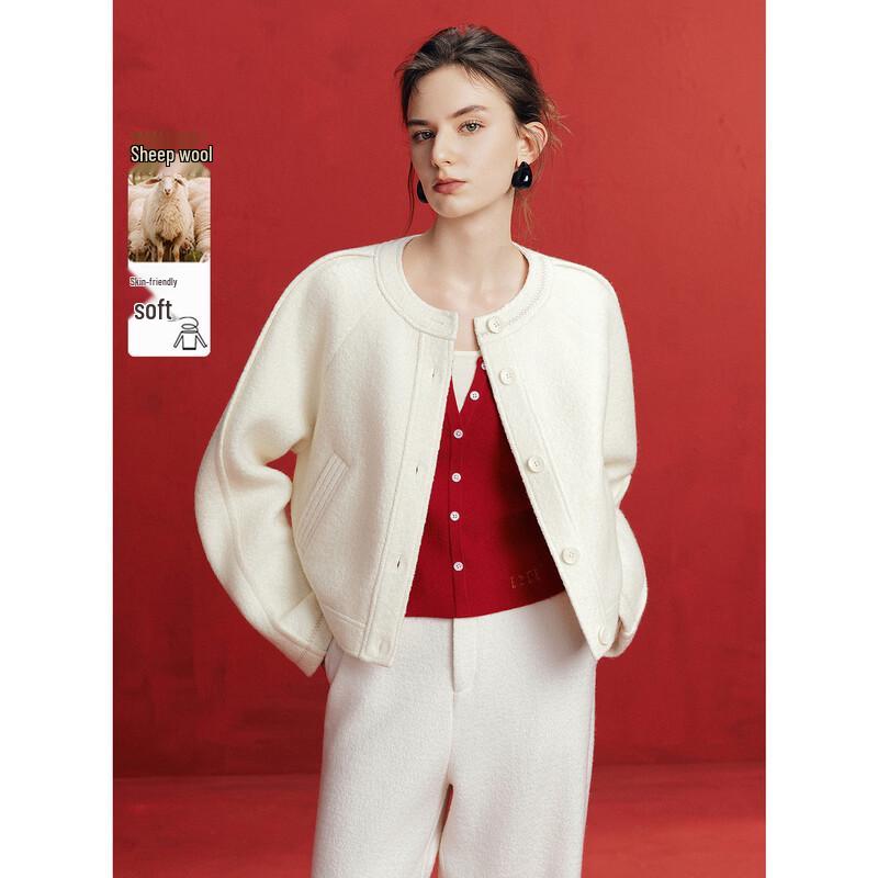 ELLE Women s Oversized Lamb Wool Blend Short Jacket L