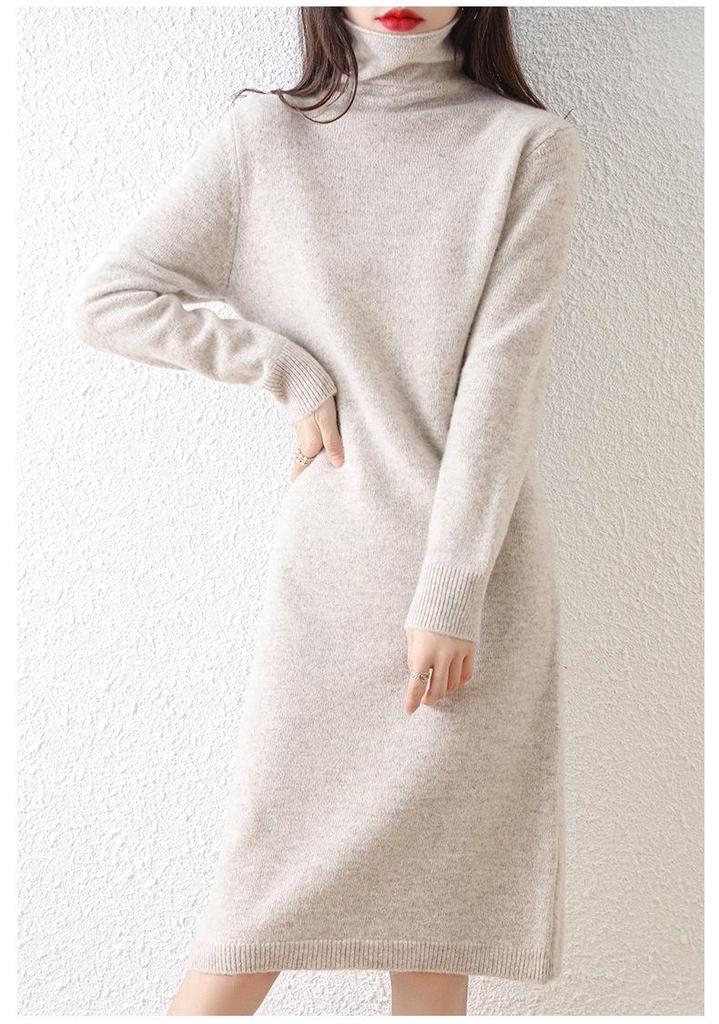 Women's Loose High Neck Wool-Cashmere Knit Dress