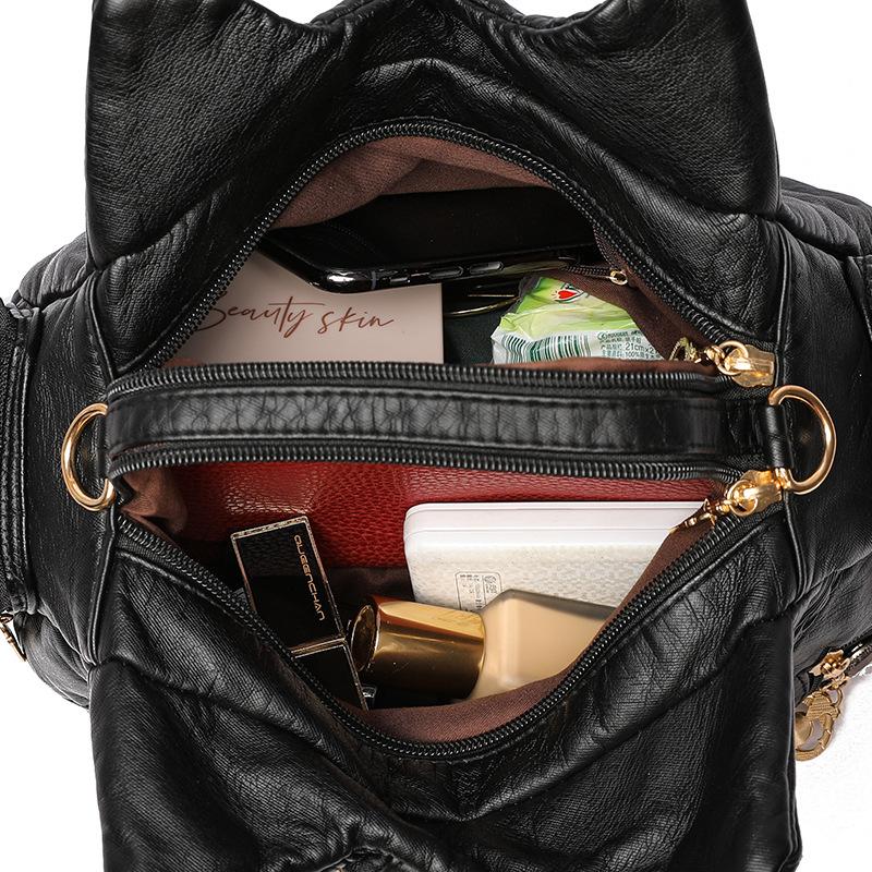 Umhängetasche mit einer Schulter, Großraum, Mehrschichtig, Gewaschenes Leder, Tasche für mittleres Alter mit Farbblockdesign