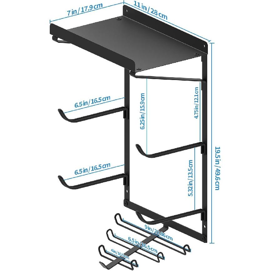 Duvara Monte Edilebilir Yoga Matı Tutucu Yoga Matı Saklama Rafı Ev Spor Salonu Aksesuarları Köpük Rulo ve Direnç Bantlarını Asmak İçin 3 Bölmeli ve 7 Kancalı