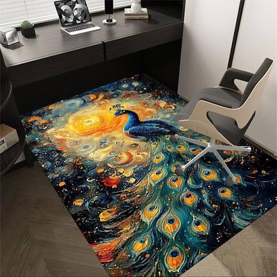 1pc Peacock Abstract Carpet Anti Slip Polyester Floor Mat for office.Bedroom