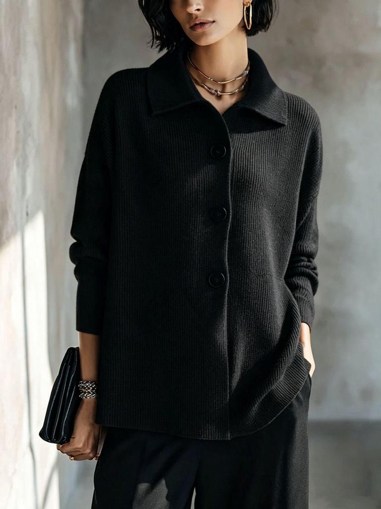 2026 European & American Autumn/Winter Loose Lapel Knit Cardigan Sweater - Versatile Long-Sleeve Top for Women