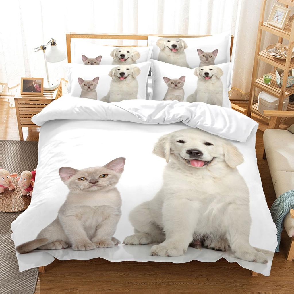 Lovely Cat Queen King Size Bedding Set Microfiber Polyester 3D Print Duvet Cover Set Girls Adults Comforter Cover Cute Animals