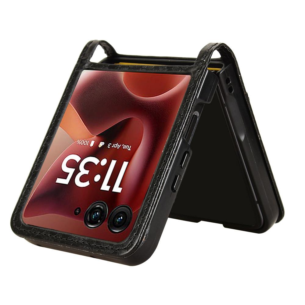 Für Motorola Razr 60 Ultra 5G Hülle mit Kartenfach Punktmuster Prägung PC+PU Leder Handyhülle