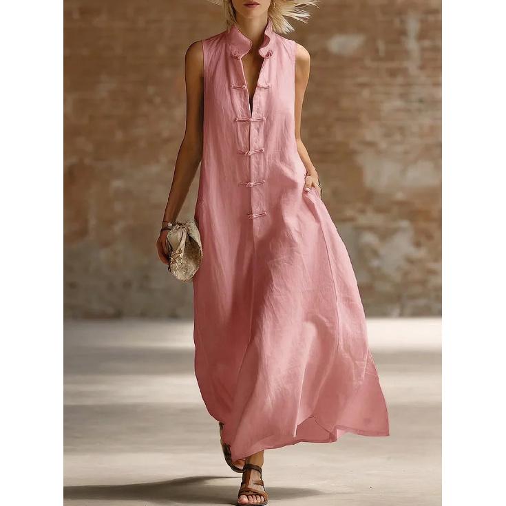 2026 Estate Nuova Alla Moda Donna Collo Alto Bottoni Rana Larga Casual Vestito