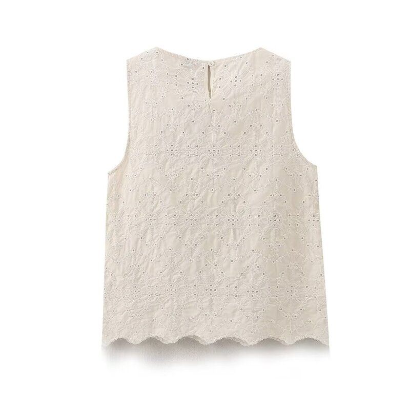 Fashion Style 2024 Summer New Arrival Women's Sleeveless round Neck Slimming Easiest for Match Stylish Embroider Tops 4437241