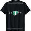 Nigerian Flag Heartbeat Nigeria T Shirts Men Women Pure Cotton Humor Streetwear Tee Shirt Short Sleeve Unisex Loose Clothing