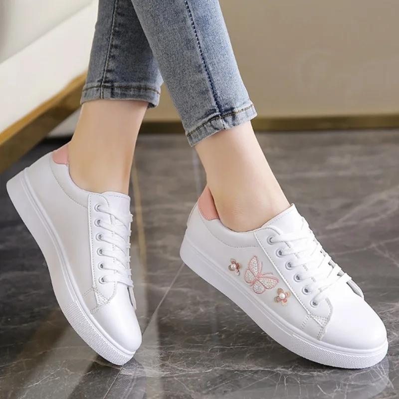 fashion New Women's Sneakers Butterfly Embroidered Flats Women's Outdoor Running Vulcanized Shoes Breathable Women's Shoes Zapatos Mujer