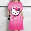 Vestido Camiseta Casual de Manga Corta para Mujer Estampado Vintage de Hello Kitty Vestido Mini Holgado Vestido Mini Elegante y Sencillo Ropa de Calle Vestido de Verano