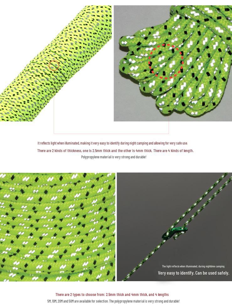 CLS High Visibility Reflective Rope 50m, 4mm, Durable Polypropylene for Outdoor Tent and Tarp Use