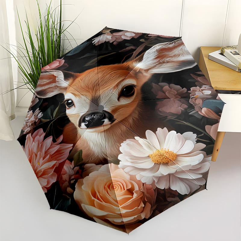 Autumnal Deer Portrait Automatic Umbrella Compact & Durable 8-Rib Design Durable Plastic & Iron All-Season Use Compact Folding Umbrella