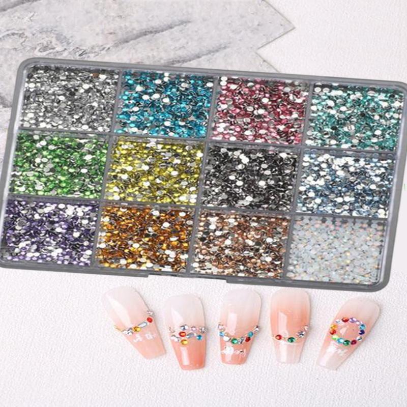 12Grids Sparkle 3D Nail Art S+Tools 2Mm Brilliant Diamond Nail Charms Nail Decoration Manicure Accessory