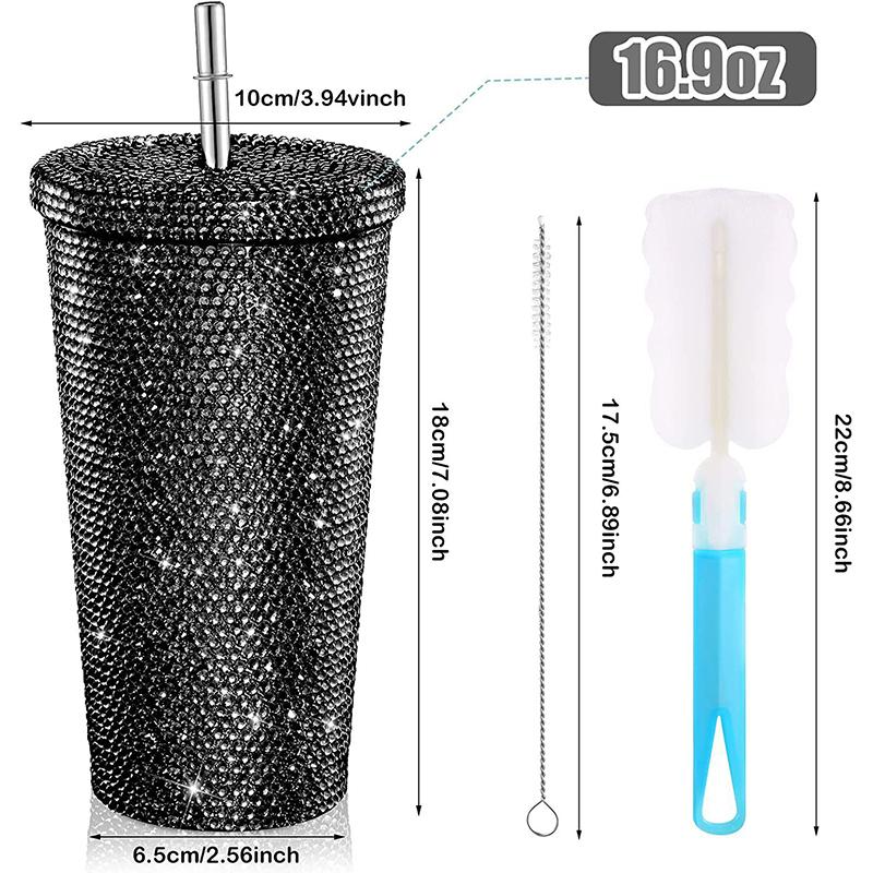 500ml Diamant Thermos Flaschen Strohhalm Becher mit Deckel Strass Edelstahl Doppel Schicht Thermos Tassen Glitter Becher Wasserflasche