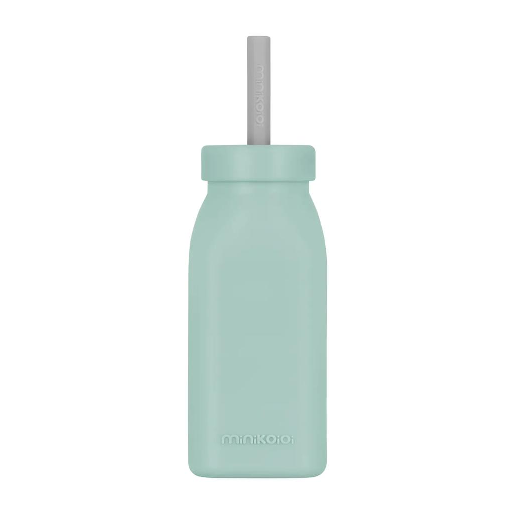Silicone Children's Water Bottle Cup with Straw and Lid 200 ml 6m+ Green