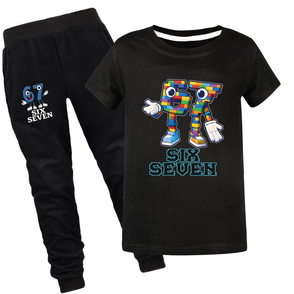 5228 Kinder Jungen Mädchen Steal a Brainrot 67 Print Kurzarm T-Shirt Hose Kleidung Set