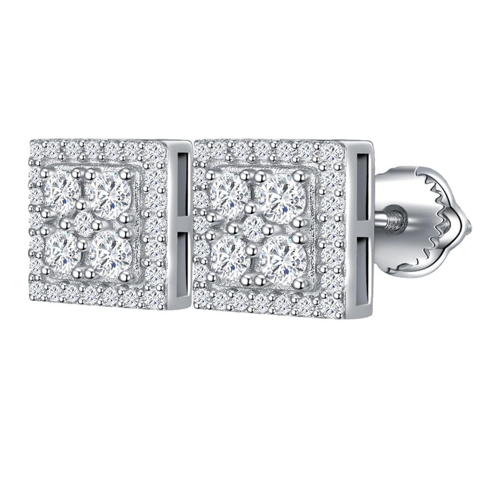 

Муассанит Настоящий Мужской Настоящее Стерлинговое Серебро 925 пробы Ледяные Хип-Хоп Квадратные Серьги белый