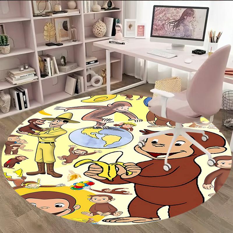 1pc Curious George (6) Print Round Carpet Chair Round Carpet Suitable for Bedroom Living Room Home Decorative Carpet