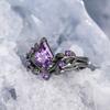 2pcs Set Retro Gothic Irregular Rhombus Branches Cross Gun Black Purple Crystal Couple Rings for Women Jewelry Accessories Gifts