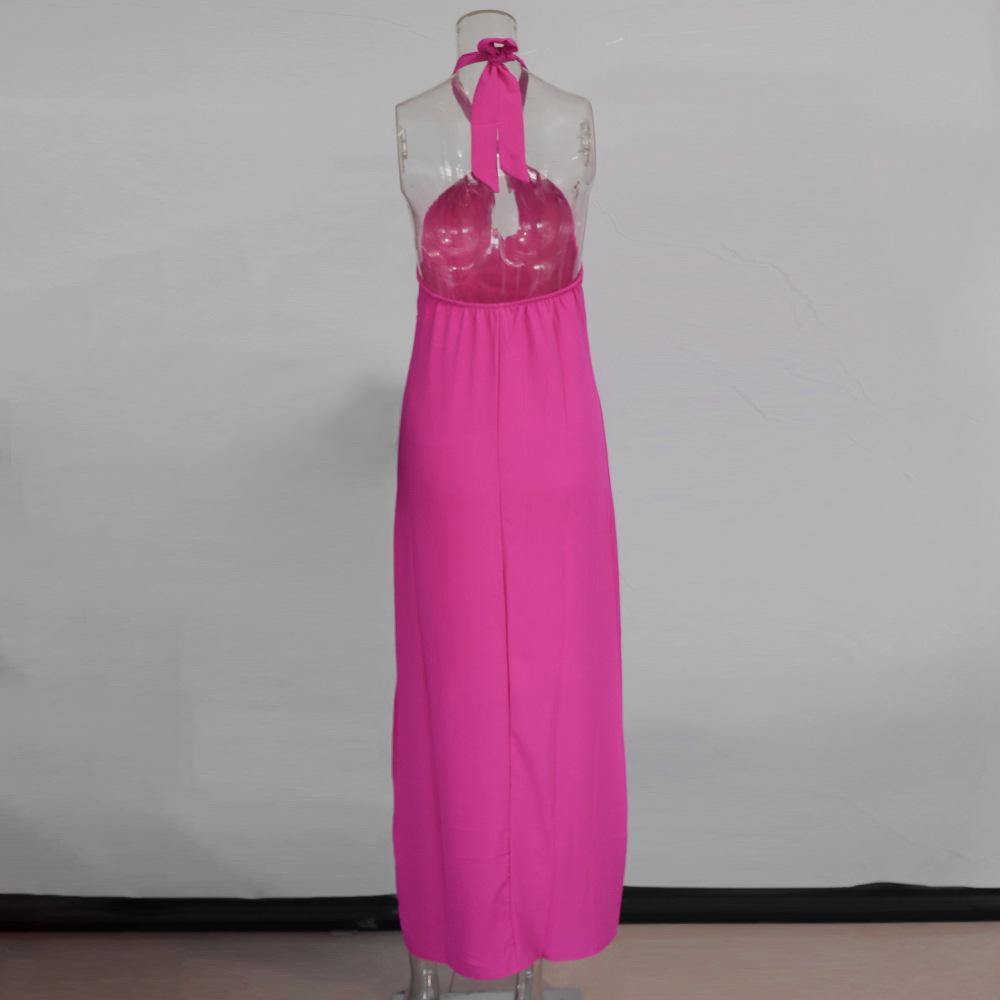 2025 Summer Women's Sleeveless Halter Neck Chiffon Dress - Sexy Backless Solid Color Long Dress for Europe and America