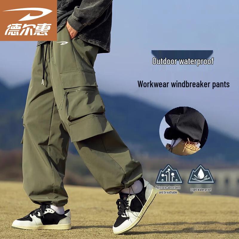 

DELHUI Unisex Outdoor Windproof Straight-Leg Cargo Pants L