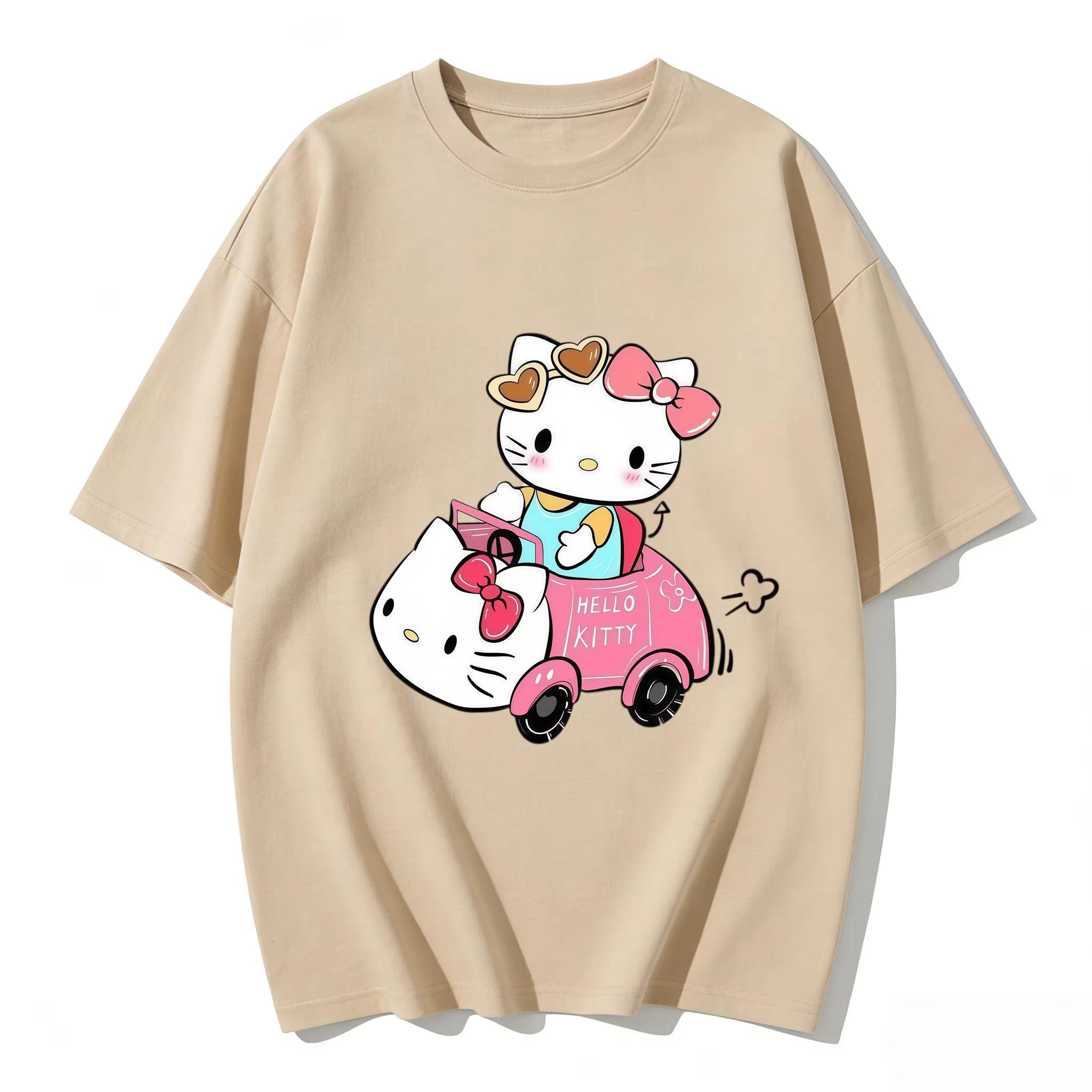 

2026 HelloKitty Tee soft cotton short sleeve crew neck cute print lightweight summer top for Women daily casual wear S