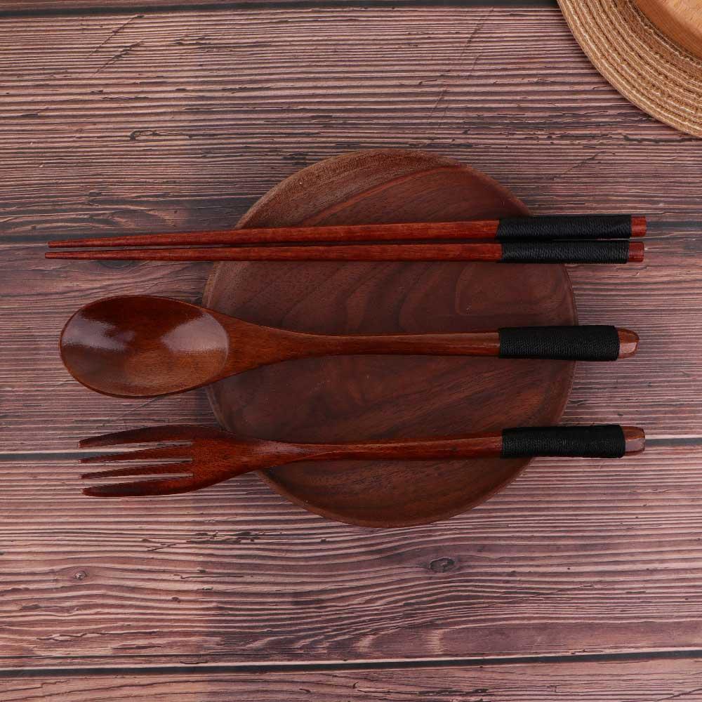 Home Natural Dinner Kit Wooden Kitchen Fork Chopsticks Spoon Set Cutlery Tableware Utensils Sets