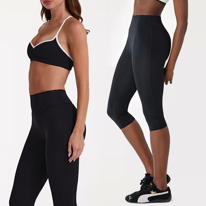 European and American yoga suit running fitness sports neck underwear Pilates seven-point pants training suit yoga suit