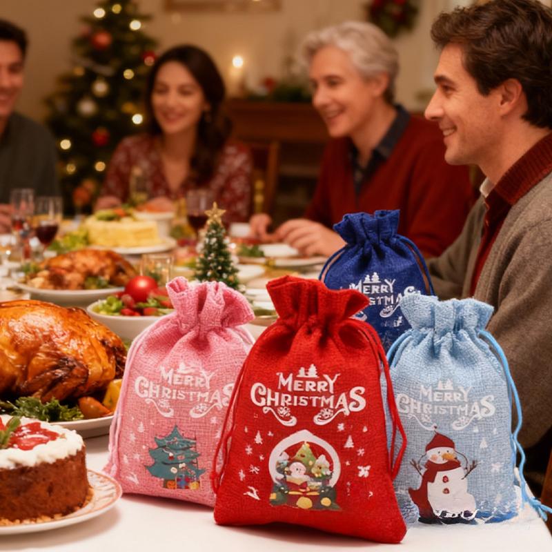 6pcs-12pcs Christmas burlap set new candy bag, apple bag, Santa Claus gift bag  christmas ornaments christmas gift bags