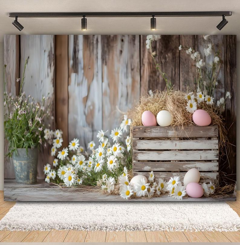 Spring Easter Photography Backdrop Wood Board Flowers Rabbits Eggs Kids Birthday Baby Shower Spring Party Decor Photo Background