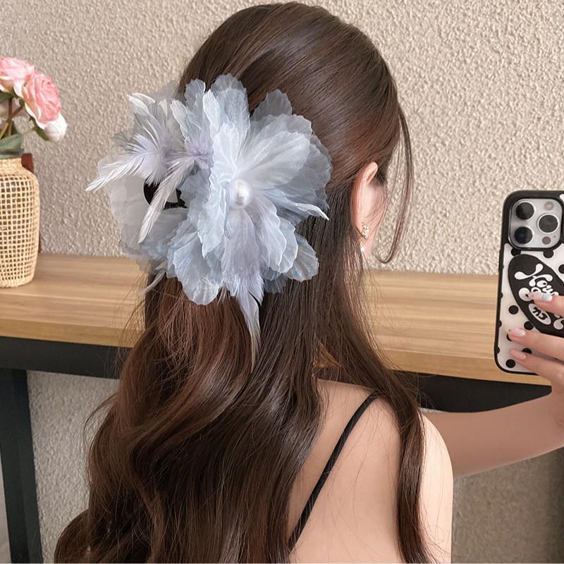 Korean High-End Acrylic Flower Hair Clip for Women - Large Shark Clip for Voluminous Styles