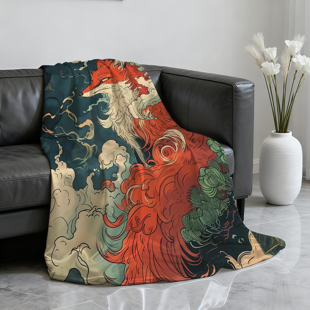 Japanese Kitsune Fox Blanket Soft Throw Blanket for Home Bedroom Bed Sofa Picnic Travel Office Rest Cover Blanket Gift