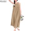 ZANZEA Women Casual Round Neck Summer Sleeveless Dress