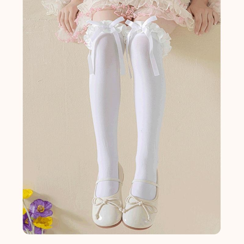 Fashion Lace Calf Socks Socks Breathable Loose Socks for Girls Bowknot High Boot Socks Long Knee High Stockings