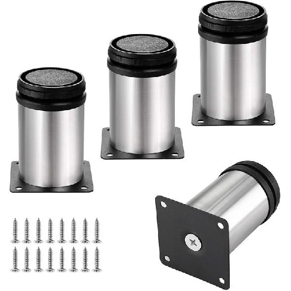 4 Pack Adjustable Furniture Legs Round 2" Dia Thickened Stainless Steel Sofa Shelves Table Kitchen Adjustable Feet 8" Height