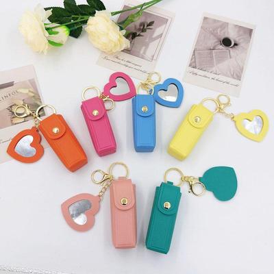 Macaron Color Mini Heart Mirror Lipstick Keychain Bag