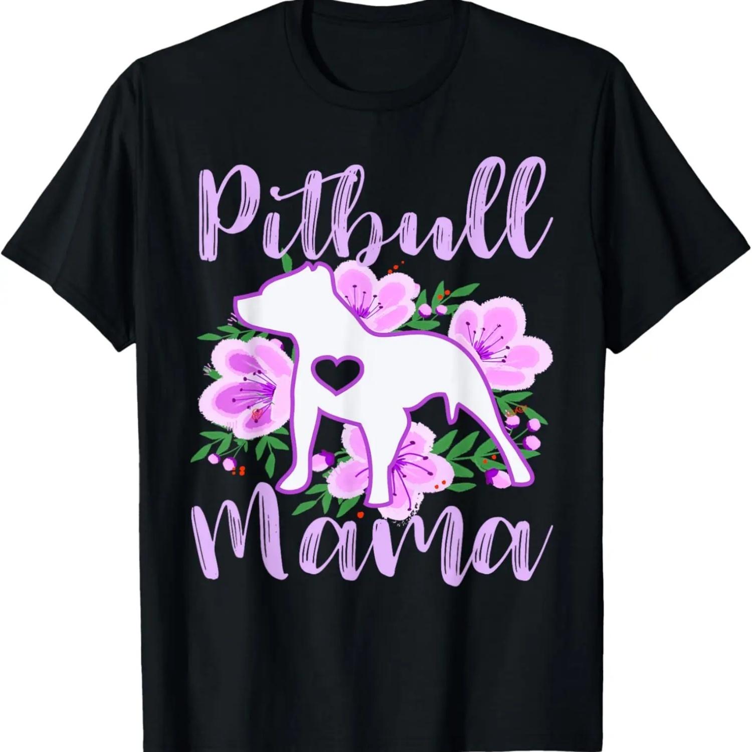 Pitbull Mama Purple Flowers Cute Pit Bull Pretty Mommy T-Shirt S чёрный