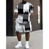 Fashion Men's Casual Suit 3D Casual Color Printing Summer T-shirt Shorts Simple